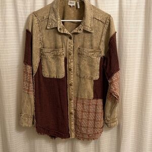 BKE Rustic Patchwork Shirt with Plaid Accents